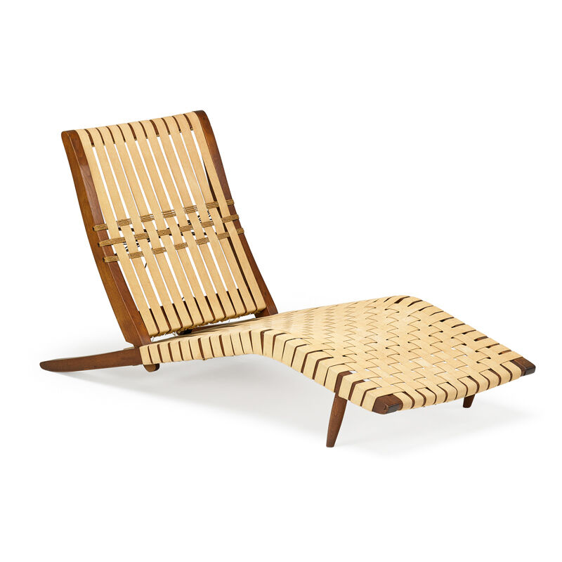 George Nakashima, ‘Long chair, New Hope, PA’, Design/Decorative Art, Walnut, webbing, grass cord, Rago/Wright/LAMA