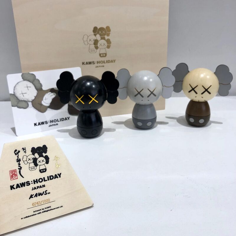 KAWS, ‘KOKESHI DOLL SET OF 3 (HOLIDAY JAPAN 2019)’, 2019, Sculpture, Hand crafted, Dope! Gallery
