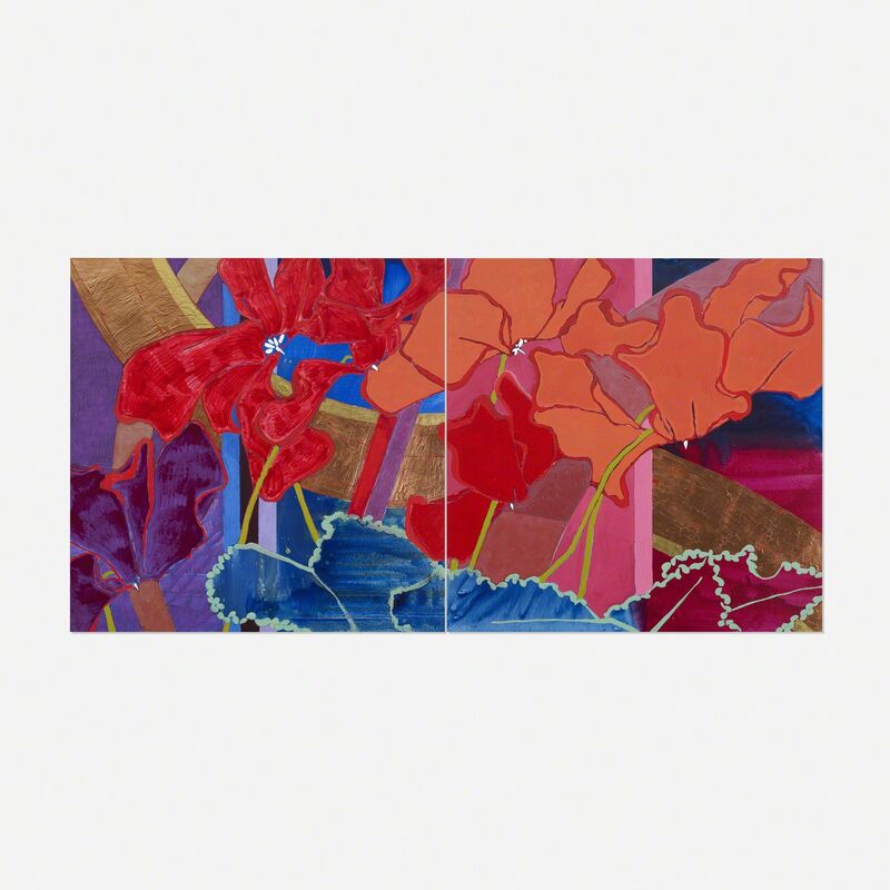 Robert Kushner, ‘Red Cyclamen (diptych)’, 2000, Painting, Oil, acrylic, glitter and gold leaf on canvas, Rago/Wright/LAMA
