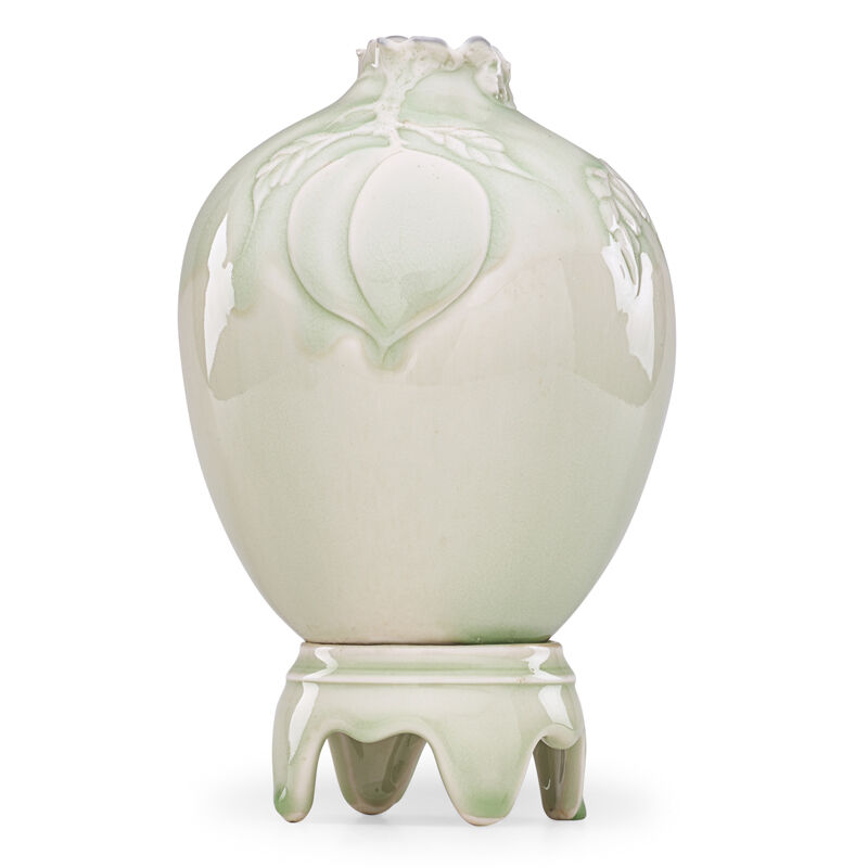 Cliff Lee, ‘Fine celadon vase with peaches on branch on stand, Stevens, PA’, 1989, Design/Decorative Art, Glazed porcelain, Rago/Wright/LAMA