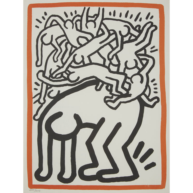 Keith Haring, ‘Two Prints: International Volunteer Day; Fight Aids Worldwide’, Print, Color lithograph on Arches; Color lithograph on wove paper., Freeman's