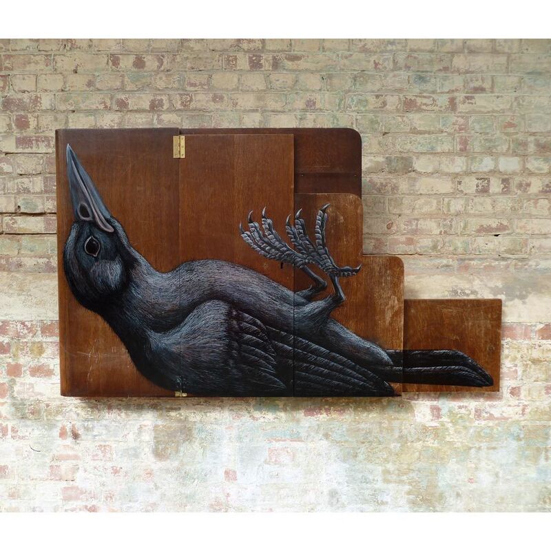 ROA, ‘PICIDAE MMXVIII (WOODPECKER)’, 2018, Mixed Media, Enamel and Spray Paint on Found Wood, StolenSpace Gallery