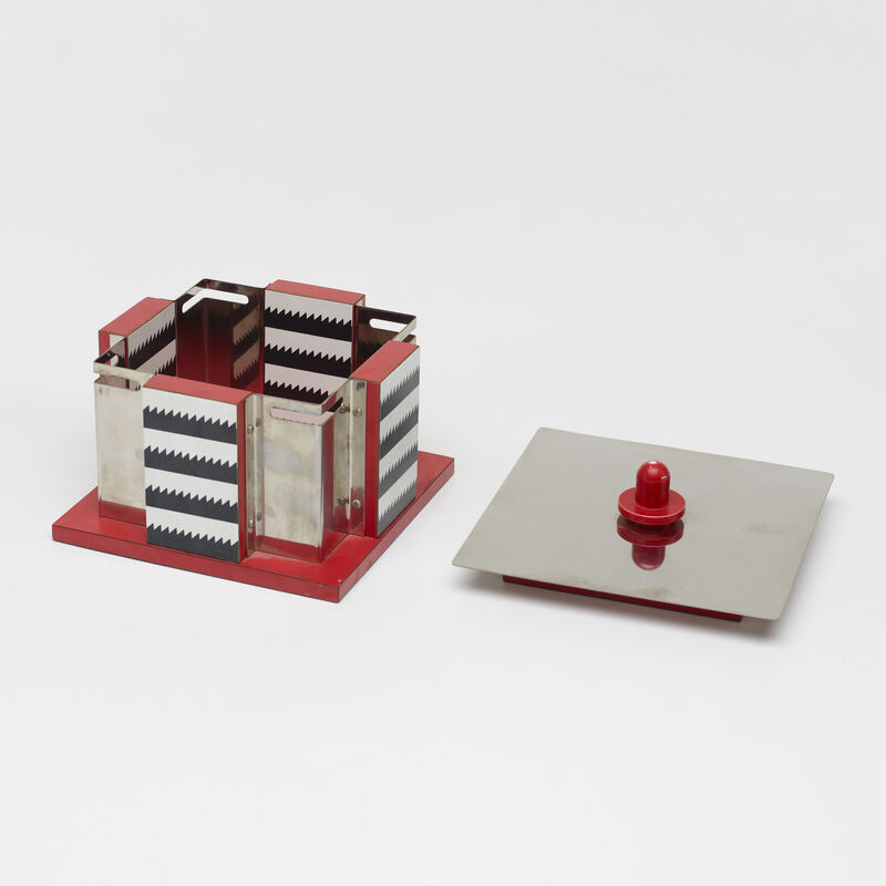 Nathalie Du Pasquier, ‘Gracieux Accueil lidded box’, 1983, Design/Decorative Art, Stainless steel, laminate over pressboard, lacquered wood, Rago/Wright/LAMA