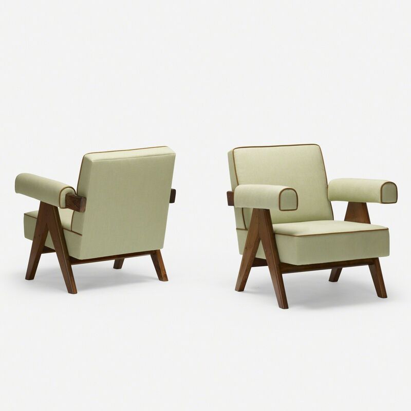 Pierre Jeanneret, ‘lounge chairs from Chandigarh, pair’, c. 1958-59, Design/Decorative Art, Upholstery, teak, Rago/Wright/LAMA