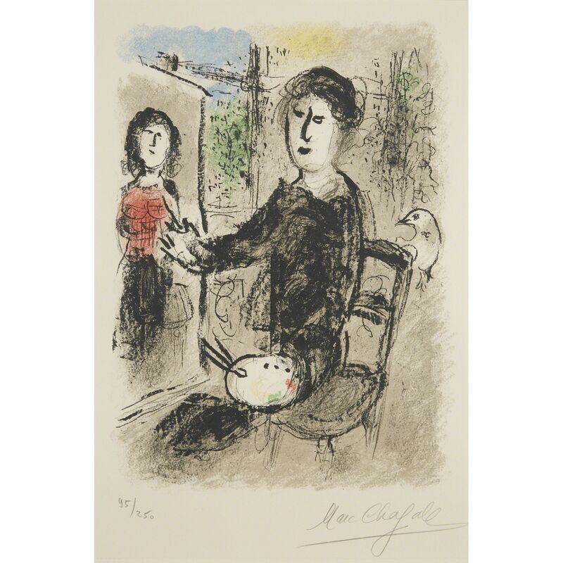 Marc Chagall, ‘Frontispiece From "Les Atéliers De Chagall"’, 1976, Print, Color lithograph on Arches, the text page folded back along the right sheet edge and with printed text 'Les Ateliers de Chagall' on the reverse (as issued), Freeman's