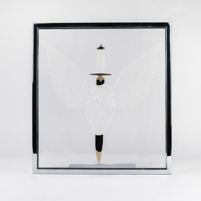 Damien Hirst, ‘Eternal Prayer’, 2017, Sculpture, Lalique clear glass panel, platinum plated, in polished chrome frame, Lougher Contemporary