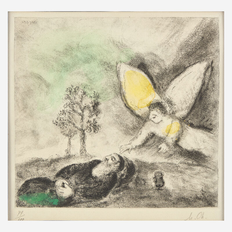 Marc Chagall, ‘Élie Touché par un Ange from La Bible’, 1958, Print, Etching with hand-coloring on Arches, Freeman's