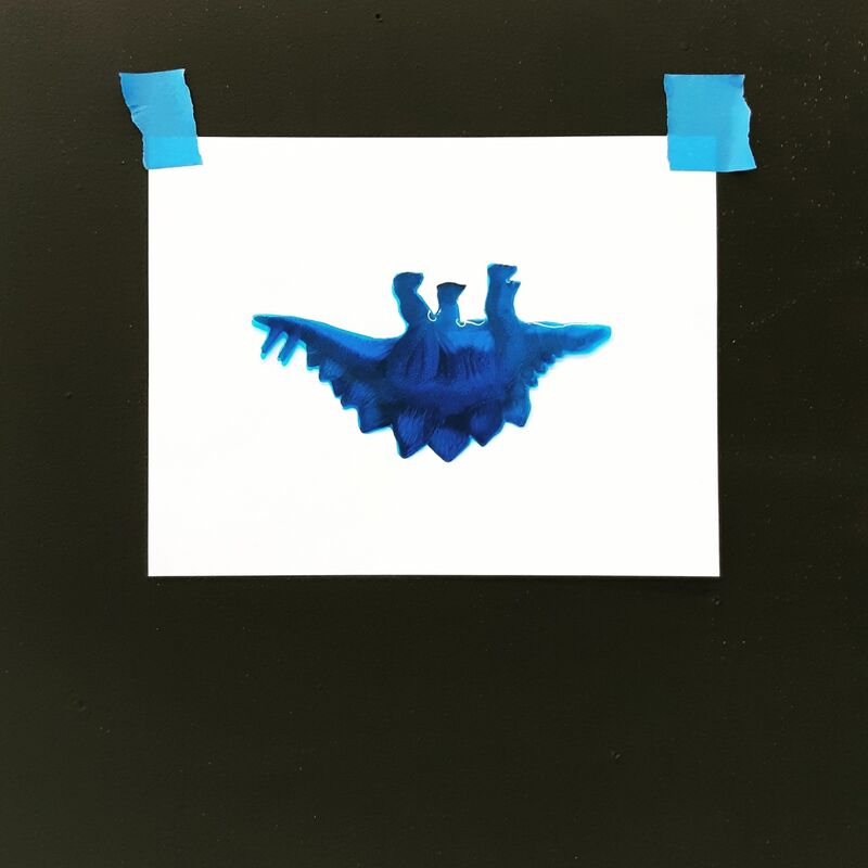 Oscar Figueroa, ‘Blue Stegosaurus’, 2020, Drawing, Collage or other Work on Paper, Acetate on toner printed paper, Robert Kananaj Gallery