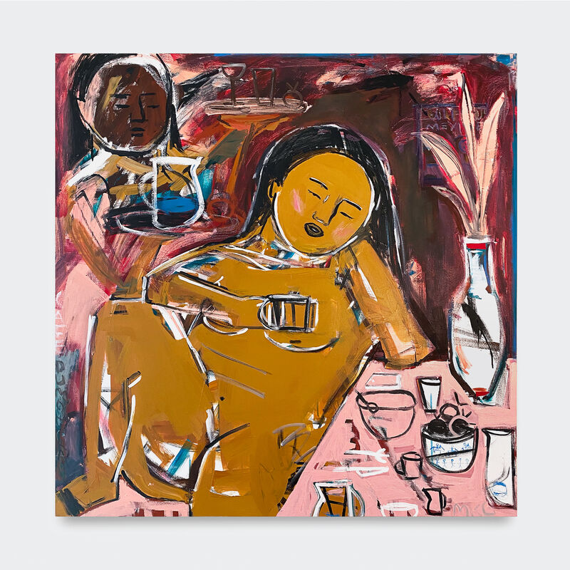 Monica Kim Garza, ‘Café du Moniqa’, 2018, Painting, Acrylic, oil pastel and felt on canvas, V1 Gallery