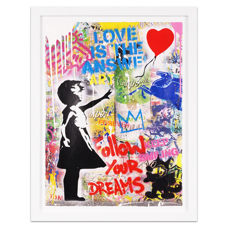 Mr. Brainwash, ‘'Balloon Girl, Love Is The Answer' (Unique Painting)’, 2021, Painting, Acrylic, Stencil, Mixed Media Painting on Paper, Arton Contemporary