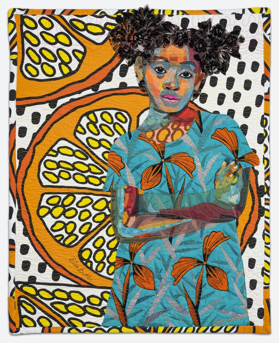 Bisa Butler, Anaya with Oranges, 2017. © Bisa Butler. Photo by Margaret Fox. Courtesy of the artist and Dimmitt Davies Collection. 