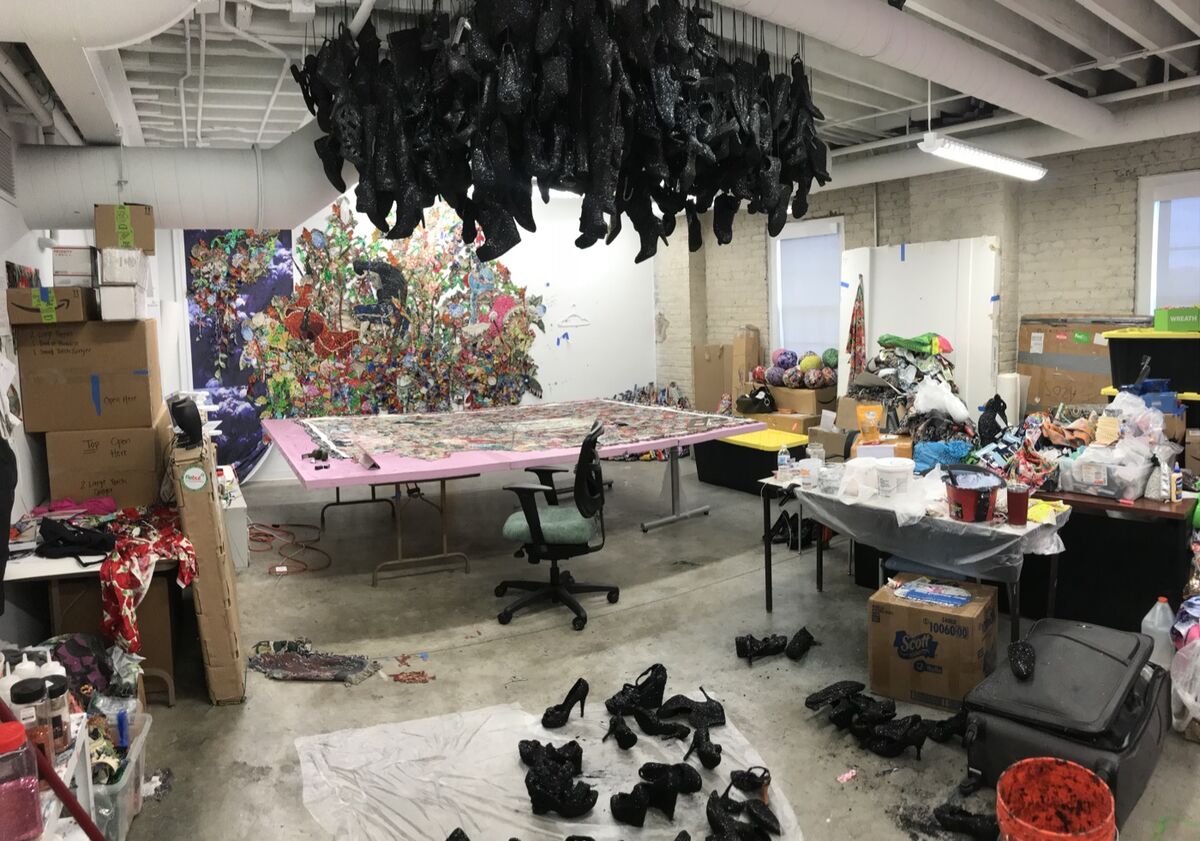 View of Ebony G. Patterson’s studio in Lexington, Kentucky. Courtesy of the artist.