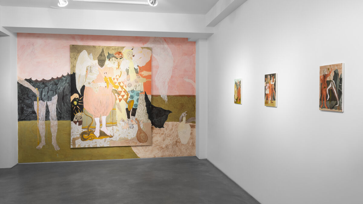 Installation view of Ella Walker, “Cosmati Floor and Wax Fruit,” 2020 at Huxley-Parlour. Courtesy of Huxley-Parlour.