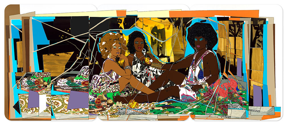 Mickalene Thomas, Le Déjeuner sur l'herbe: Les trois femmes noires, 2010. © Mickalene Thomas. Courtesy of Mickalene Thomas Studio.