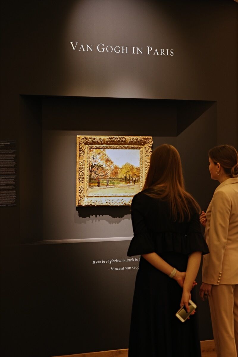 Vincent van Gogh, installation view ofThe Bois de Boulogne with People Walking, 1886, in Hammer Galleries’s booth at TEFAF Maastricht, 2020. Courtesy of Hammer Galleries and TEFAF Maastricht.
