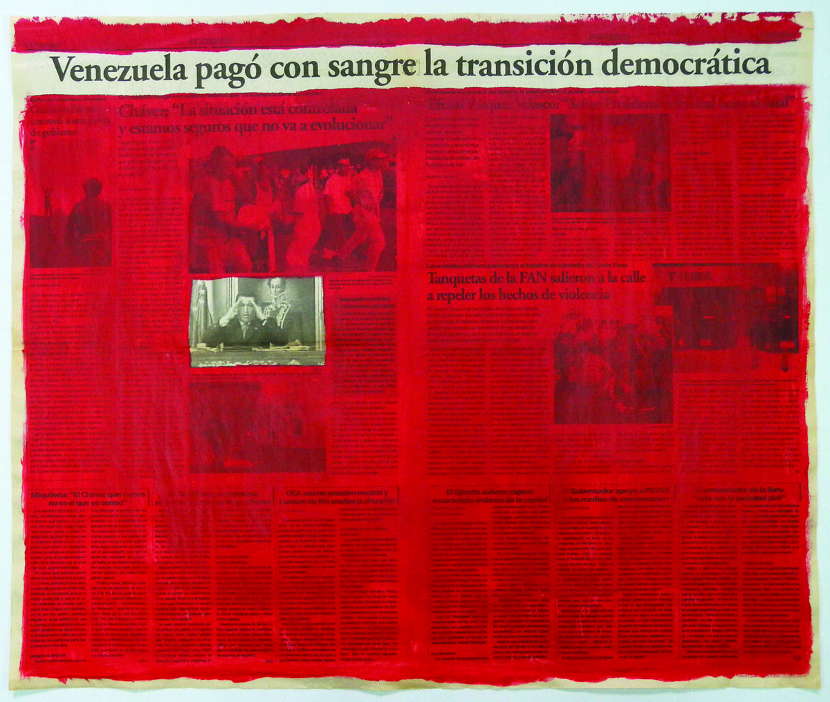 Marco Montiel-Soto, Serie La verdad no es noticia, 2016; Acrylics on newspaper, 57.5 x 68.5 cm. Courtesy of Gallery Carmen Araujo Arte.