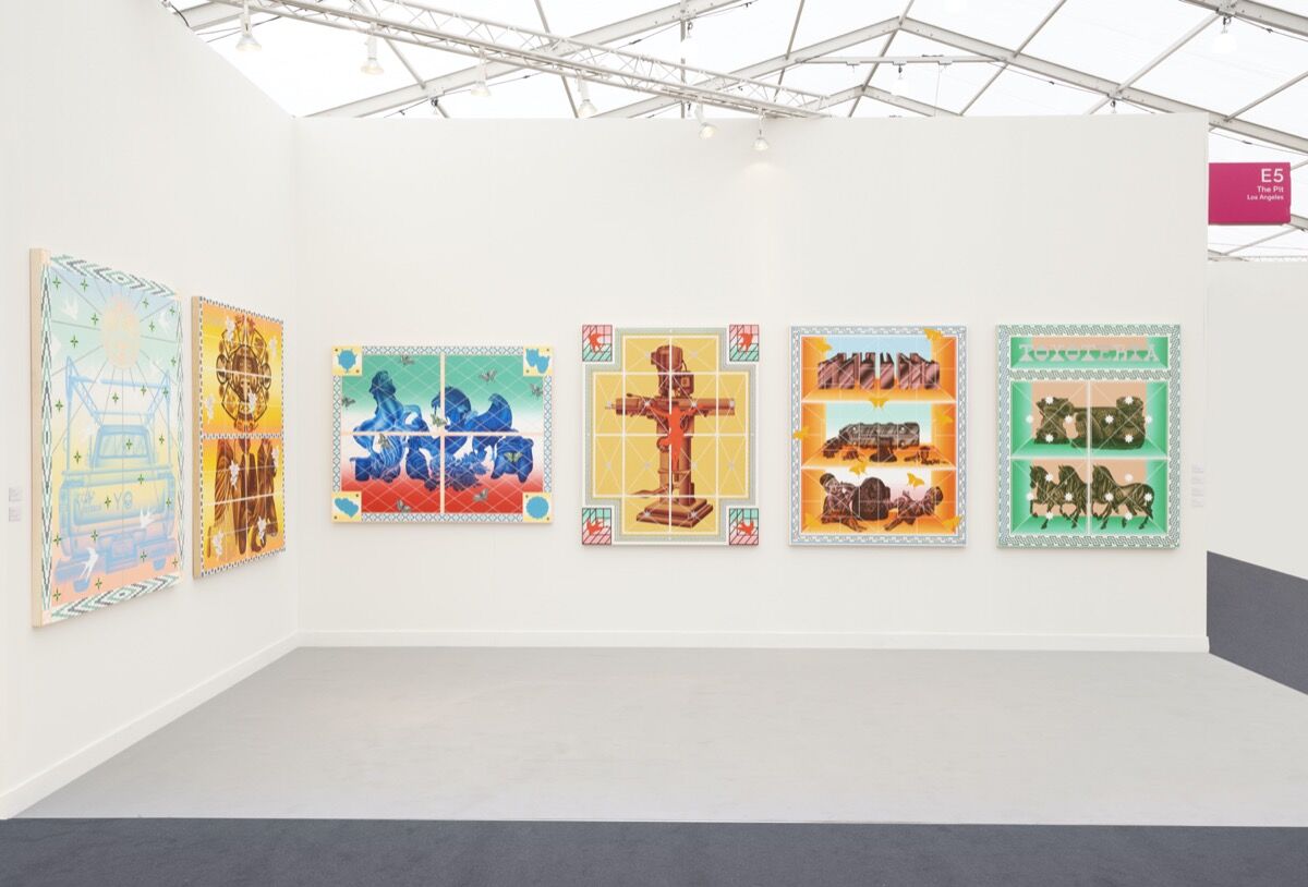 Installation view of The Pit&#x27;s booth at Frieze Los Angeles, 2020. Photo by Casey Kelbaugh. Courtesy of The Pit.