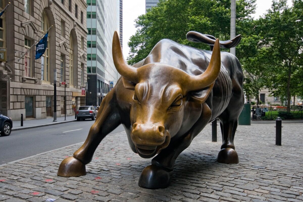Arturo di Modica&#x27;s Charging Bull, in the Financial District, New York CIty. Photo by Mer S, via Flickr.