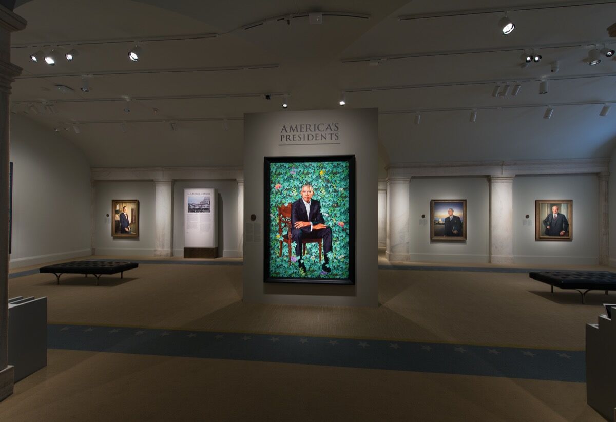 Kehinde Wiley’s portrait of President Barack Obama was installed in &quot;America’s Presidents&quot; on February 13, 2018, the day after the unveiling ceremony. Photo by Mark Gulezian, National Portrait Gallery, Smithsonian Institution. Courtesy of Princeton University Press.