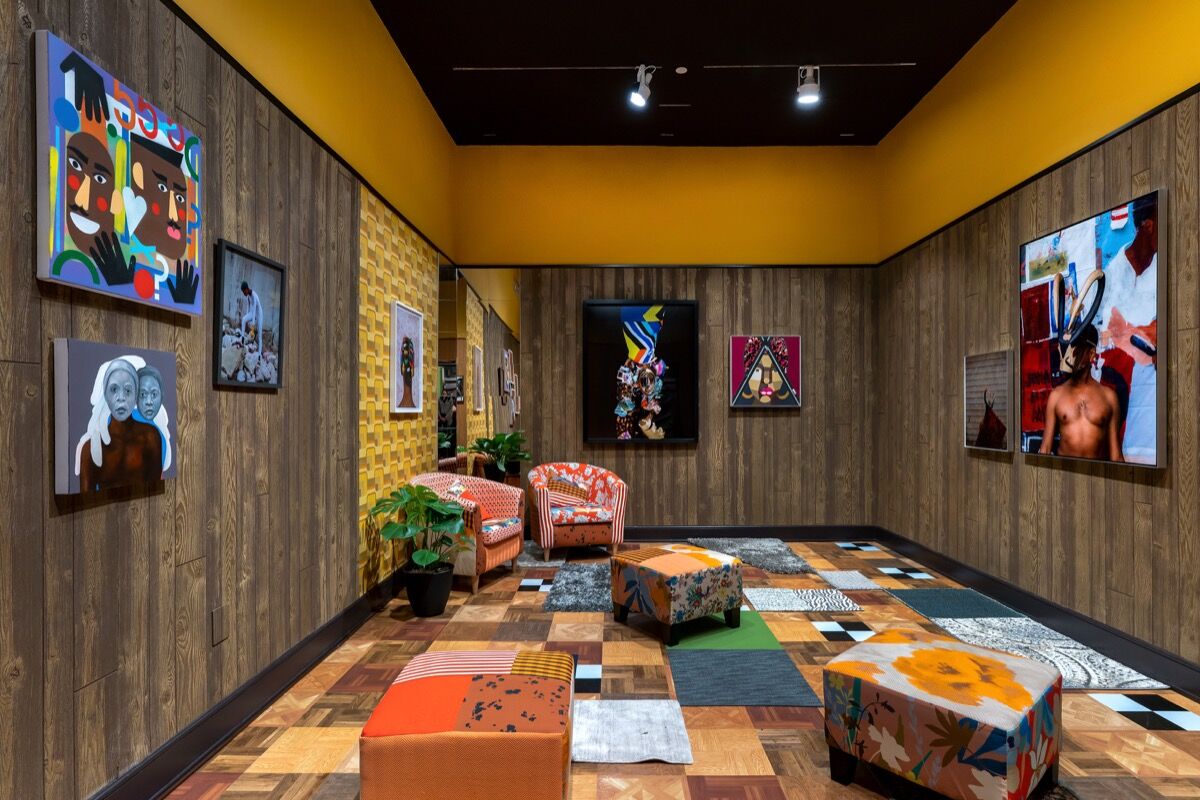 Installation view of Mickalene Thomas, “Better Nights ,” at The Bass Museum of Art, Miami Beach, 2019. Photo by Zachary Balber. Courtesy of The Bass.