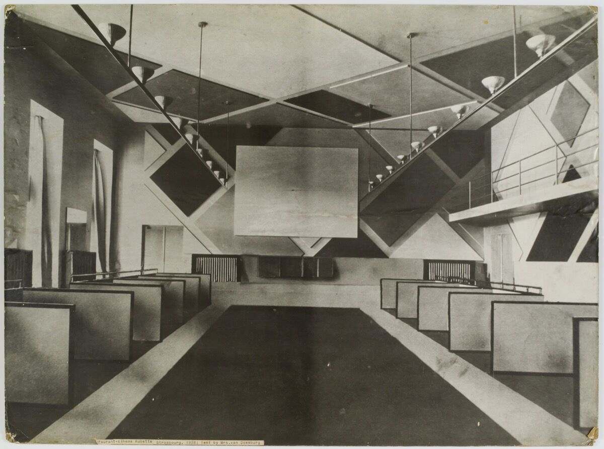 The Ciné-bal (cinema-ballroom) at Café L’Aubette, Strasbourg, designed by Theo van Doesburg, 1926–28. Photo by Collection Het Nieuwe Instituut. 