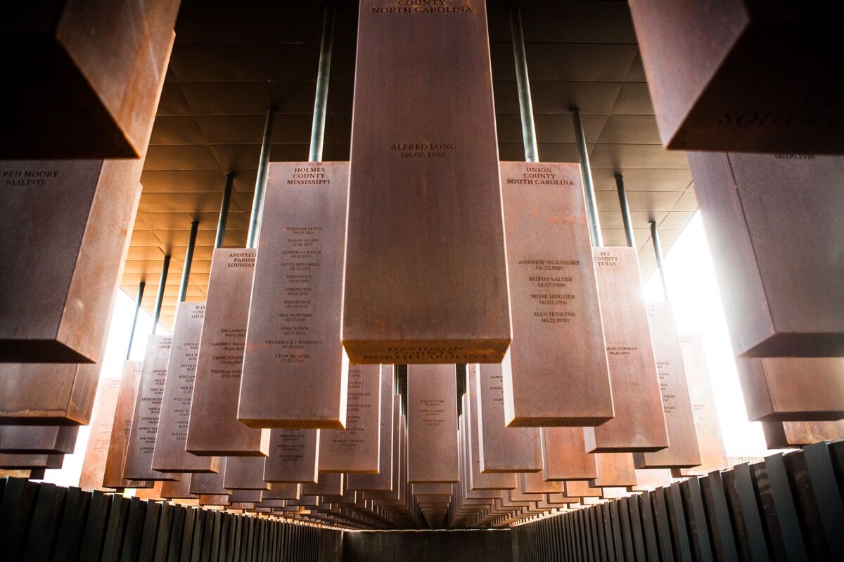 View of the National Memorial for Peace and Justice. Courtesy of Equal Justice Initiative ∕ Human Pictures.