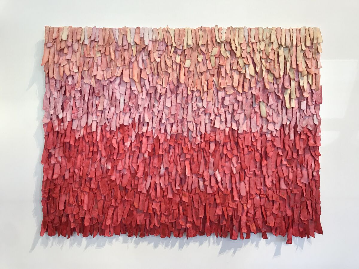 ReCheng Tsang, Skyview Topos... Red, 2018. Porcelain, Ink, Stainless Steel Pins on Industrial Felt and Wood. 36 x 48 Inches. Courtesy of Artist and re.riddle gallery.