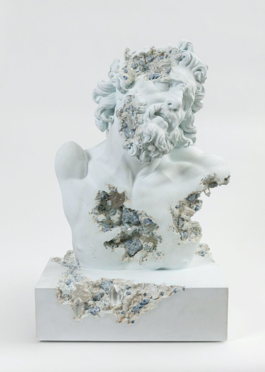 Daniel Arsham, Blue Calcite Eroded Bust of Laocoön, 2020. Photo by Claire Dorn. Courtesy of the artist and Perrotin.    