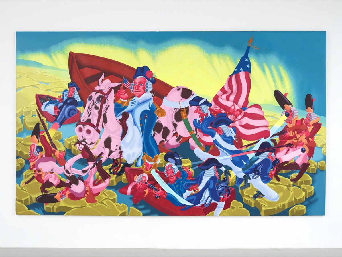 Peter Saul, Washington Crossing the Delaware, 1975. © 2020 Peter Saul and Artists Rights Society (ARS), New York. Photo by Farzad Owrang. Courtesy of the New Museum Of Contemporary Art.