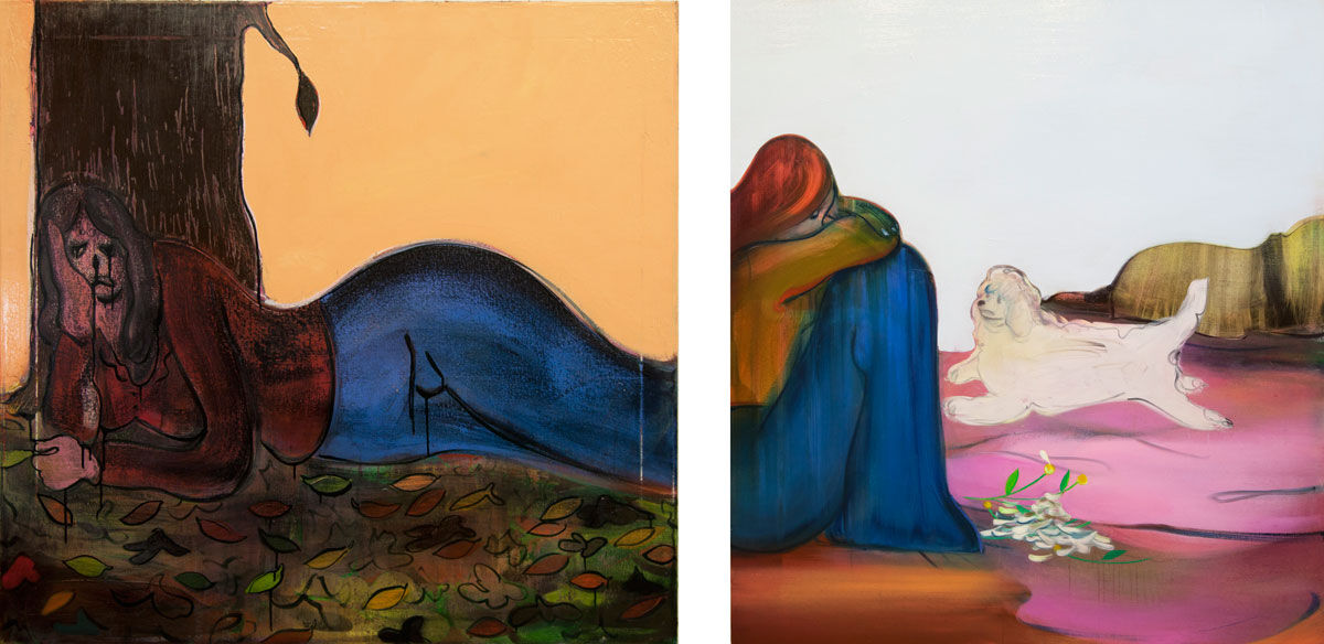 Left: Heidi Hahn, Sadness is a Fulltime Job, 2016; Right: Heidi Hahn, I Take Care of Myself, Piece By Piece, 2016. Images courtesy of the artist and Jack Hanley Gallery.