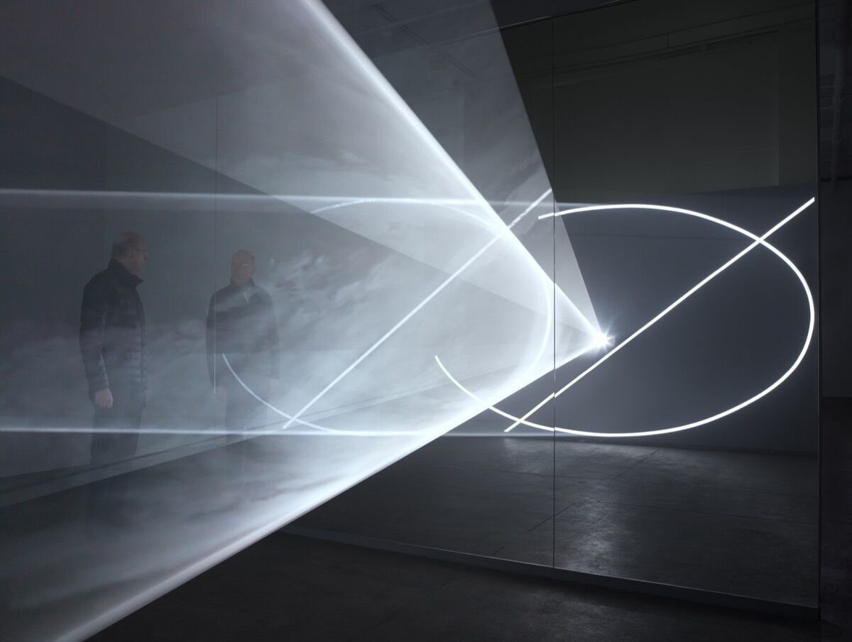 Installation view of Anthony McCall, Split Second (Mirror), 2018 at Sean Kelly, New York, 2018. Photo by Dan Brandica. Courtesy of Albright-Knox Art Gallery. 