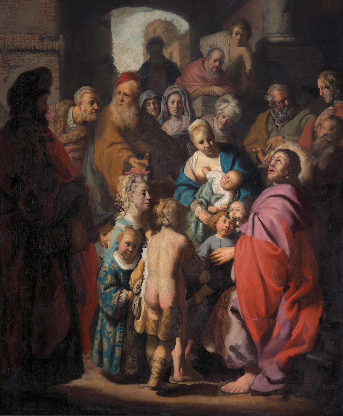 Rembrandt and others, Let the Little Children Come to Me, ca. 1627–28 and later. Courtesy Jan Six Fine Art, Amsterdam.