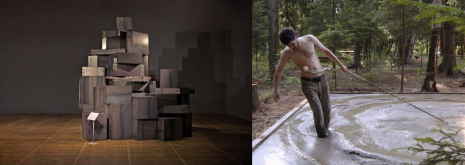 left: the main view of the All Ahead of You installation (2011); right: a shot from Around the Circle performance video documentation (2008). Both images courtesy Cosmoscow