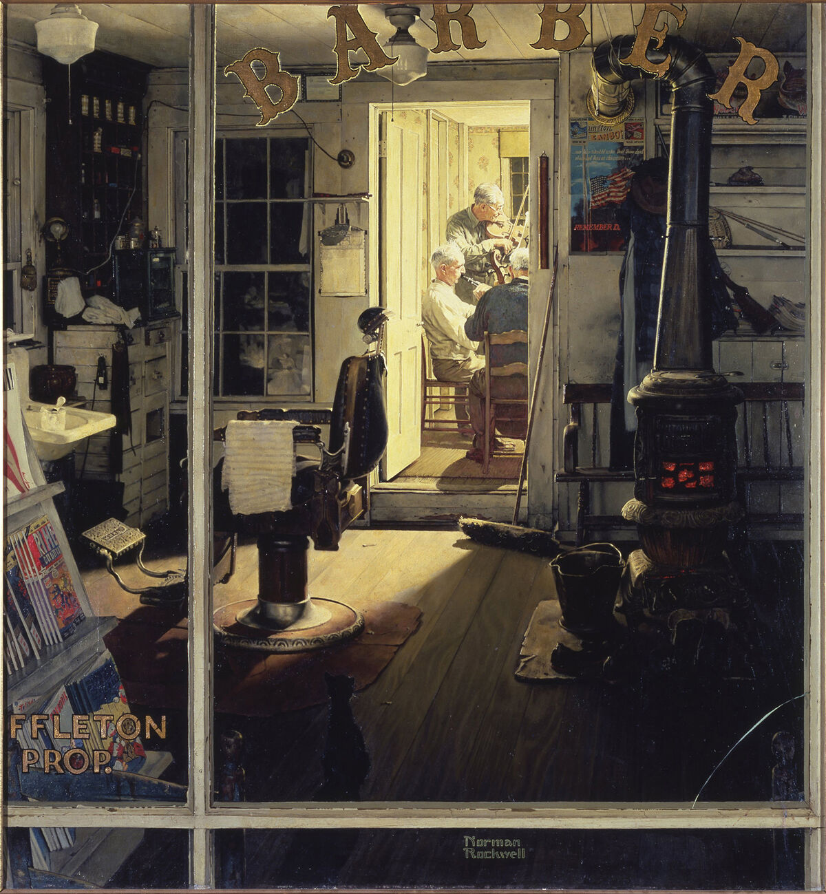 Norman Rockwell, Shuffleton’s Barbershop, 1950. Cover illustration forThe Saturday Evening Post, April 29, 1950. © SEPS: Licensed by Curtis Licensing, Indianapolis, IN. Courtesy of the Lucas Museum of Narrative Art and the Norman Rockwell Museum.
