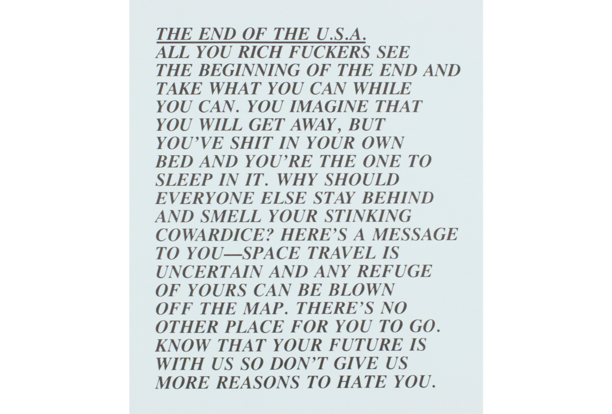 Jenny Holzer, “End of the USA” Inflammatory Essays, 1982. © Jenny Holzer / Artists Rights Society (ARS), New York. Courtesy of Caviar20.