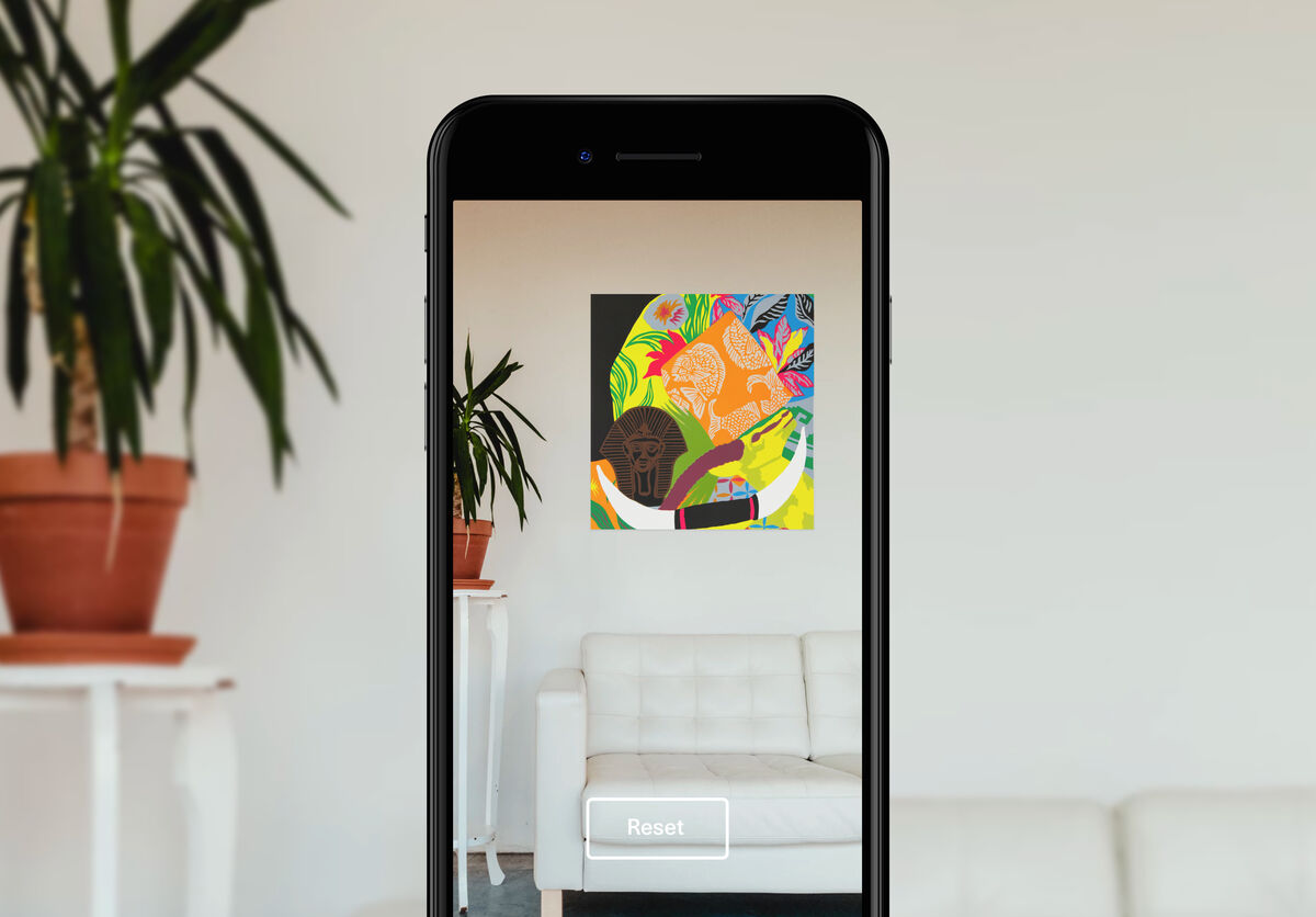 Using Artsy’s augmented reality feature to place an artwork on a wall.