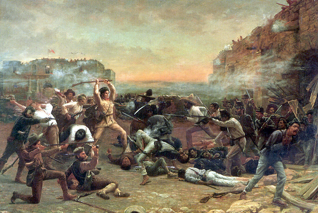 Robert Jenkins Onderdonk, The Fall of the Alamo or Crockett’s Last Stand, c. 1903. Photo via Wikimedia Commons. 