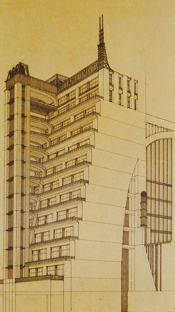 Antonio Sant’Elia, Bozzetto d’architettura, 1914. Image via Wikimedia Commons.