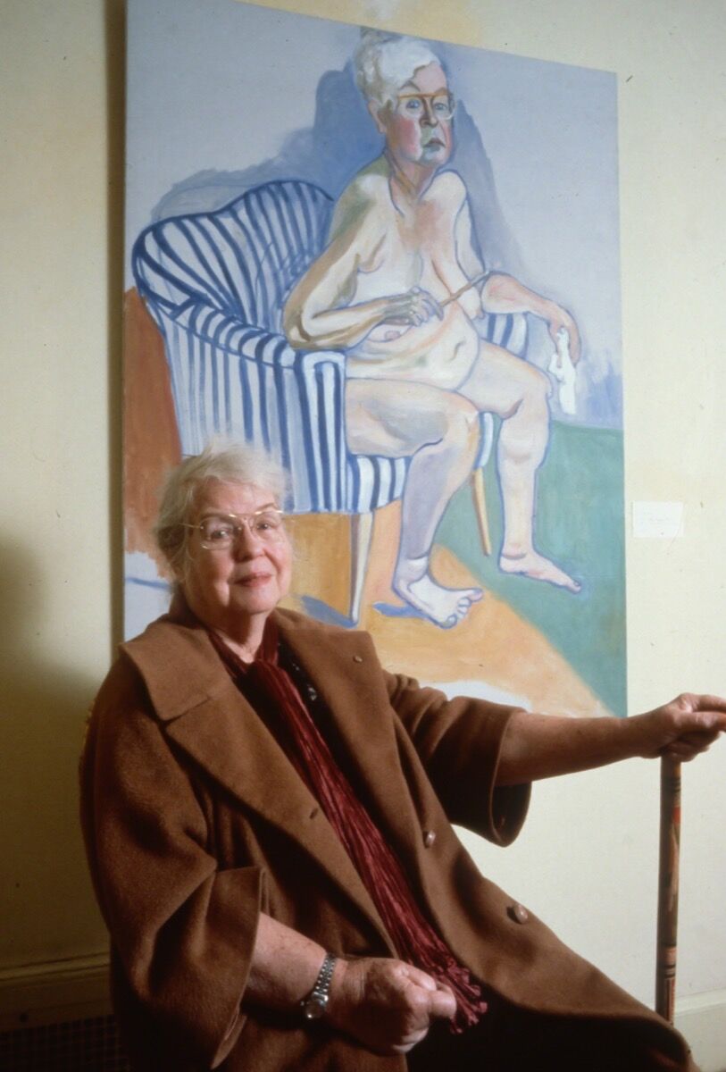 Alice Neel in front of a self portrait circa 1980 in New York City. Photo by Sonia Moskowitz/IMAGES/Getty Images.