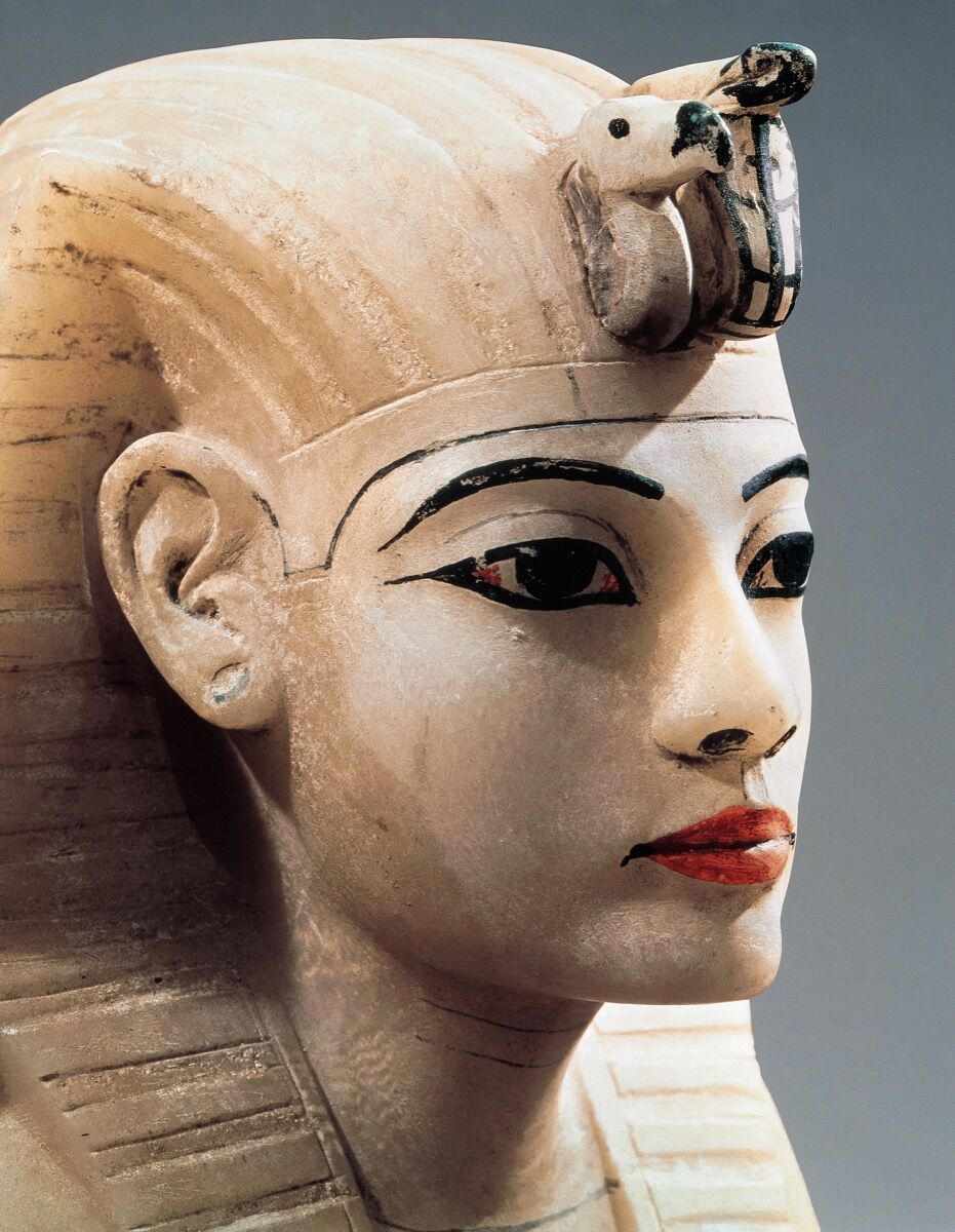 Ancient Egyptian painted alabaster head from                    Treasure of Tutankhamen, New Kingdom, XVIII Dynasty.                    Photo By DEA / G. DAGLI ORTI/De Agostini/Getty                    Images.