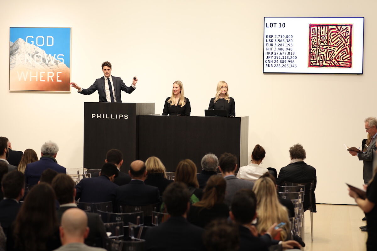 The salesroom during the February 13th evening auction at Phillips in London. Photo courtesy Phillips.