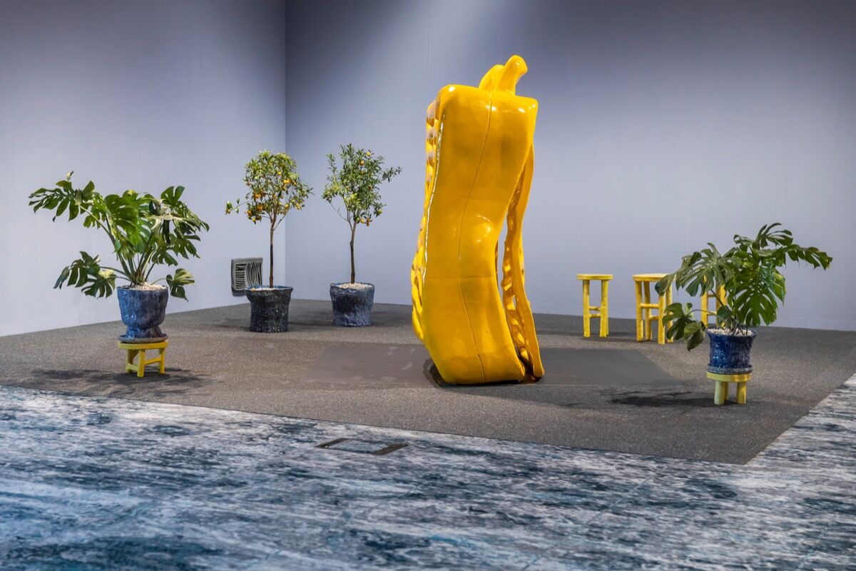  Installation view of Woody De Othello, Cool Composition, 2019, in Jessica Silverman and Karma Gallerys&#x27; booth, at Art Basel in Miami Beach, 2019. Courtesy of Art Basel, Karma Gallery, and Jessica Silverman Gallery.