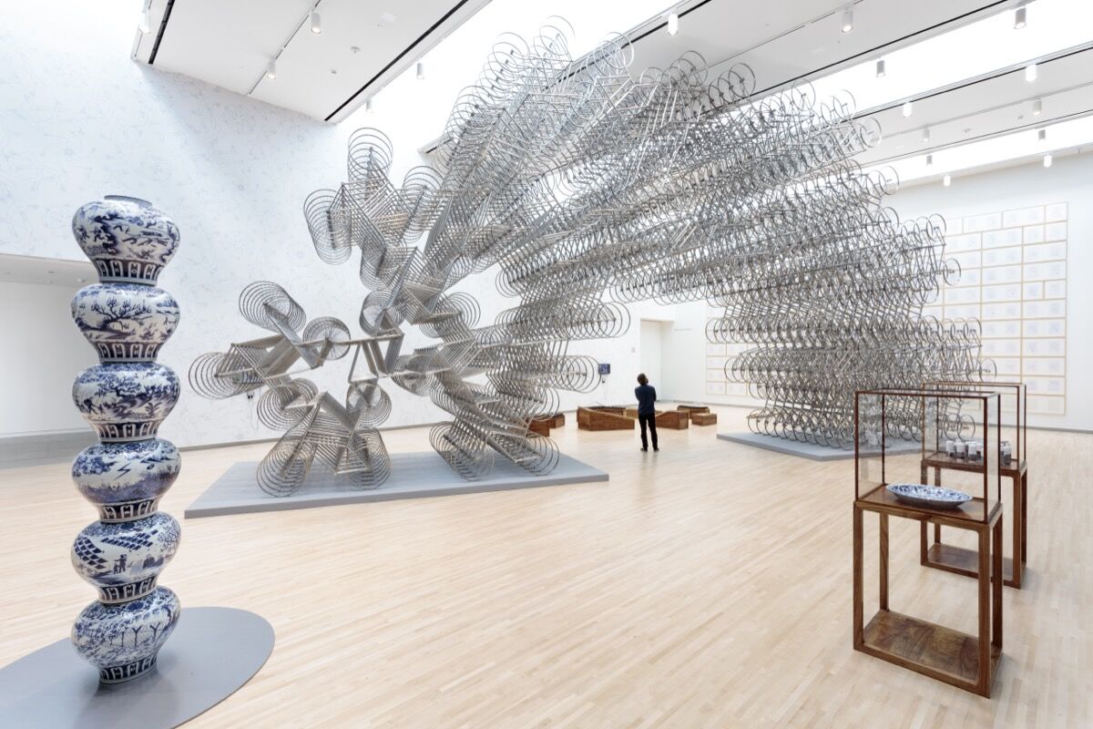 Installation view of Ai Weiwei, Forever Bicycles, 2011, in “Bare Life,” 2019. Photo by Joshua White. Courtesy of the Mildred Lane Kemper Art Museum.