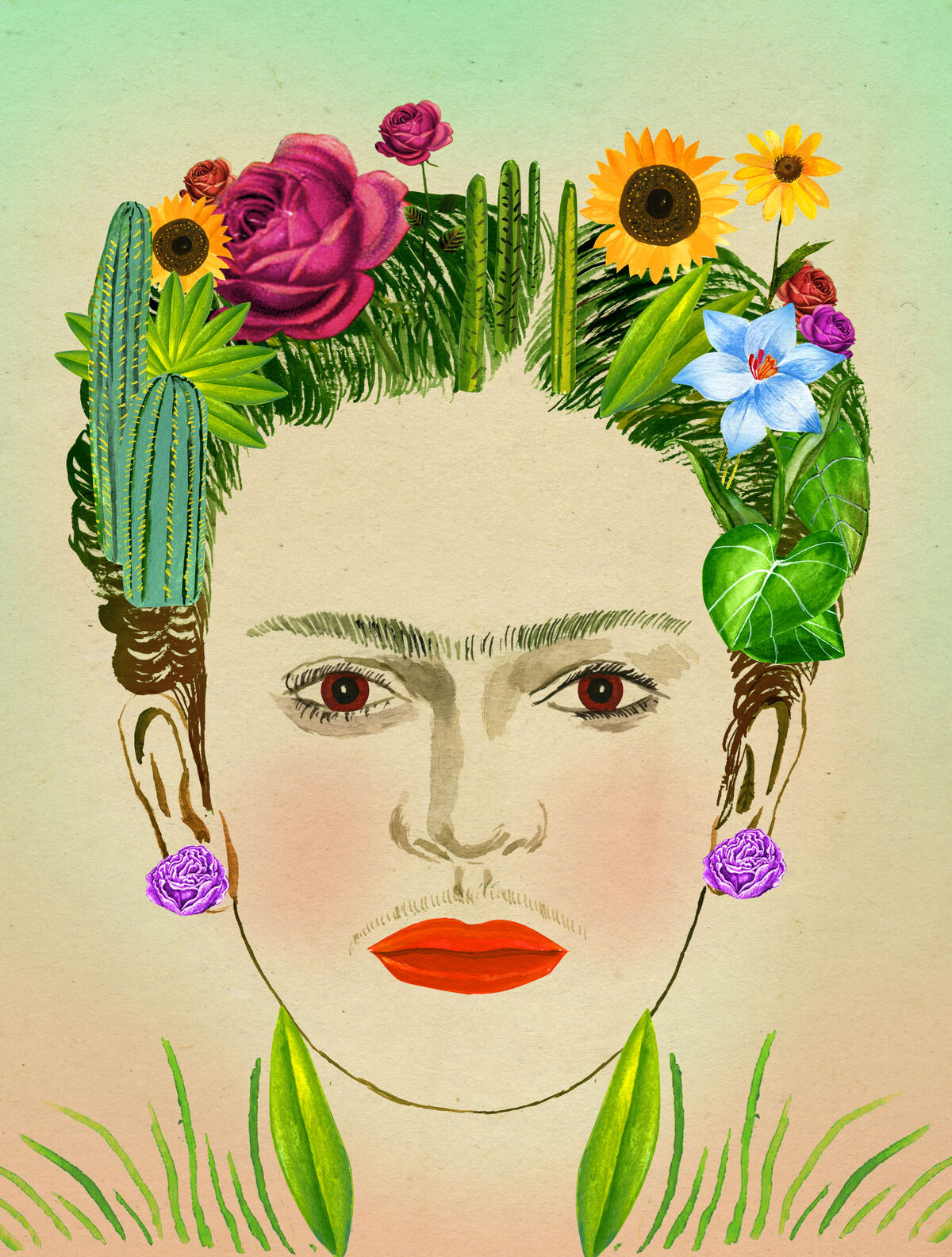 Illustration of Frida Kahlo, excerpted from Ellen Weinstein&#x27;s Recipes for Good Luck, 2018. Published by Chronicle Books.