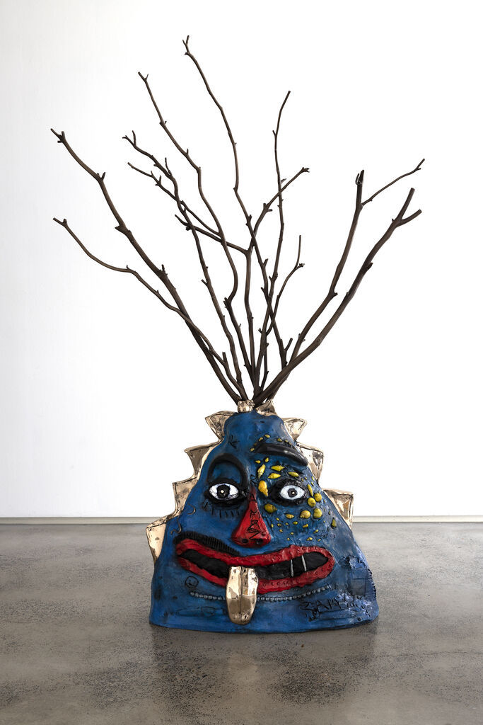 Blue Bronze Figure with Branch Headpiece