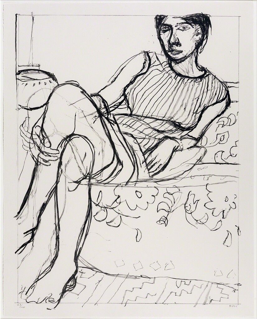 Seated Woman in Striped Dress