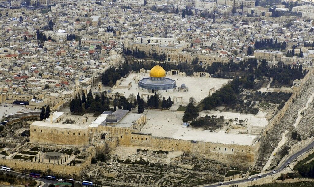 Aerial view of Haram Al-Sharif (Temple Mount) with Dome of the Rock