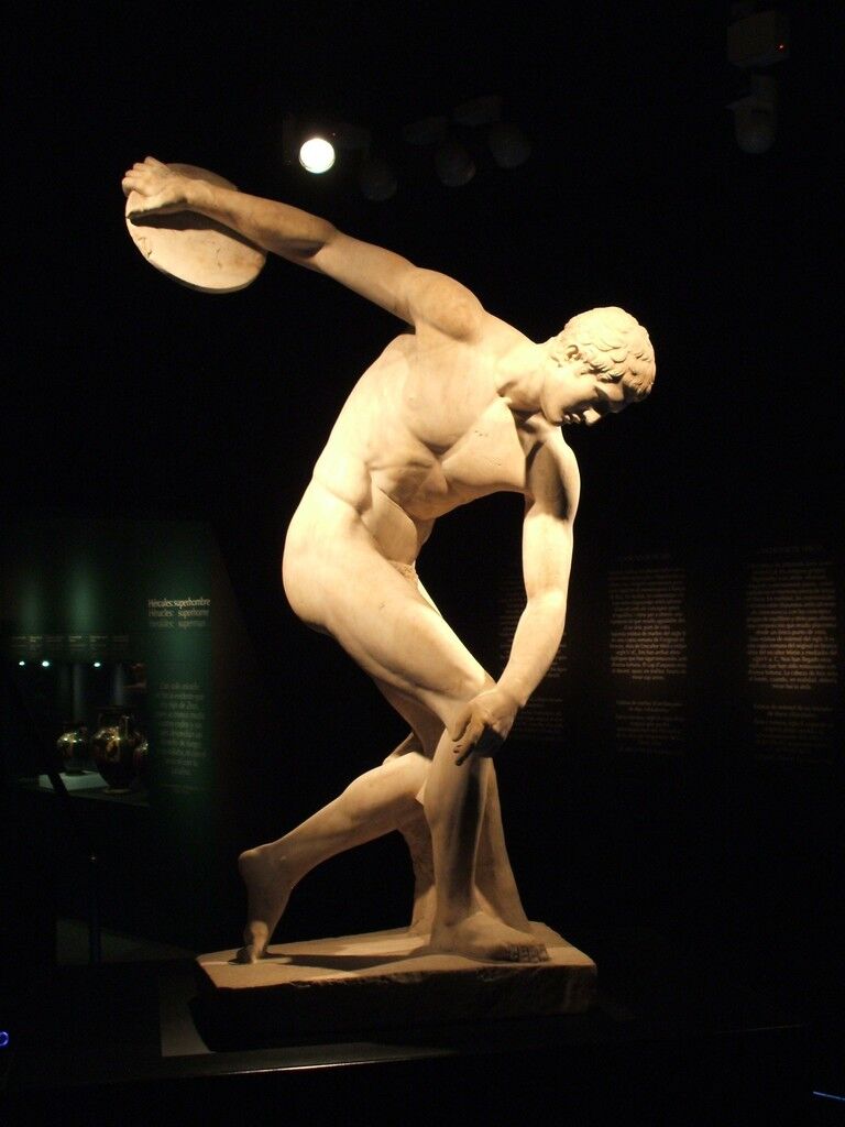 Discus-thrower (discobolus), Roman copy of Myron's bronze original of the 5th century B.C.