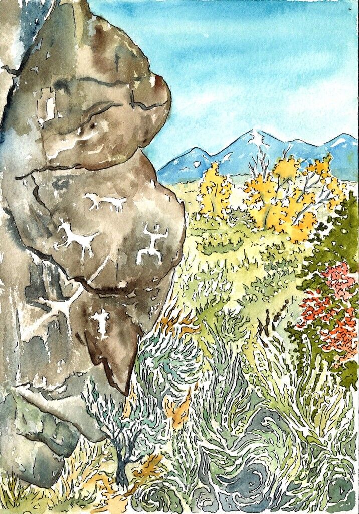 Petroglyps and Taos Mountain